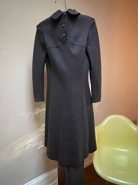 Vintage 1960s 1970s Kimberly 100% Virgin Wool Navy Mod A-Line Midi Dress
